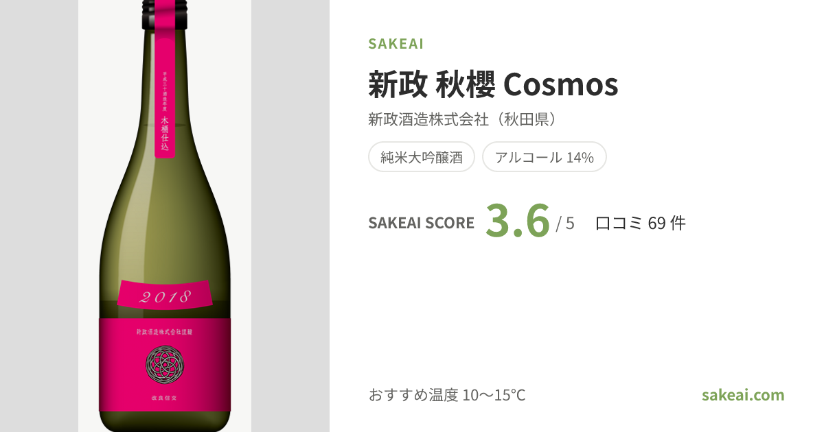 新政 秋櫻 Cosmos（あらまさ）の口コミ・評価・味わい | 新政酒造